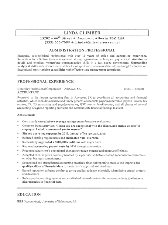 Resume format for administration job