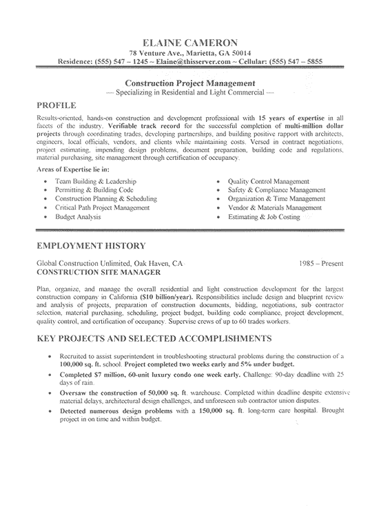 Construction Job Resume Sample By Cando Career Coaching