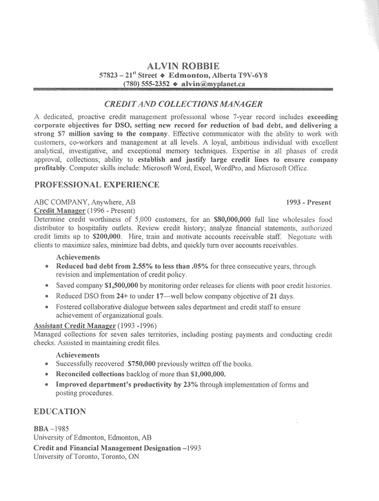 Sample resume for management jobs